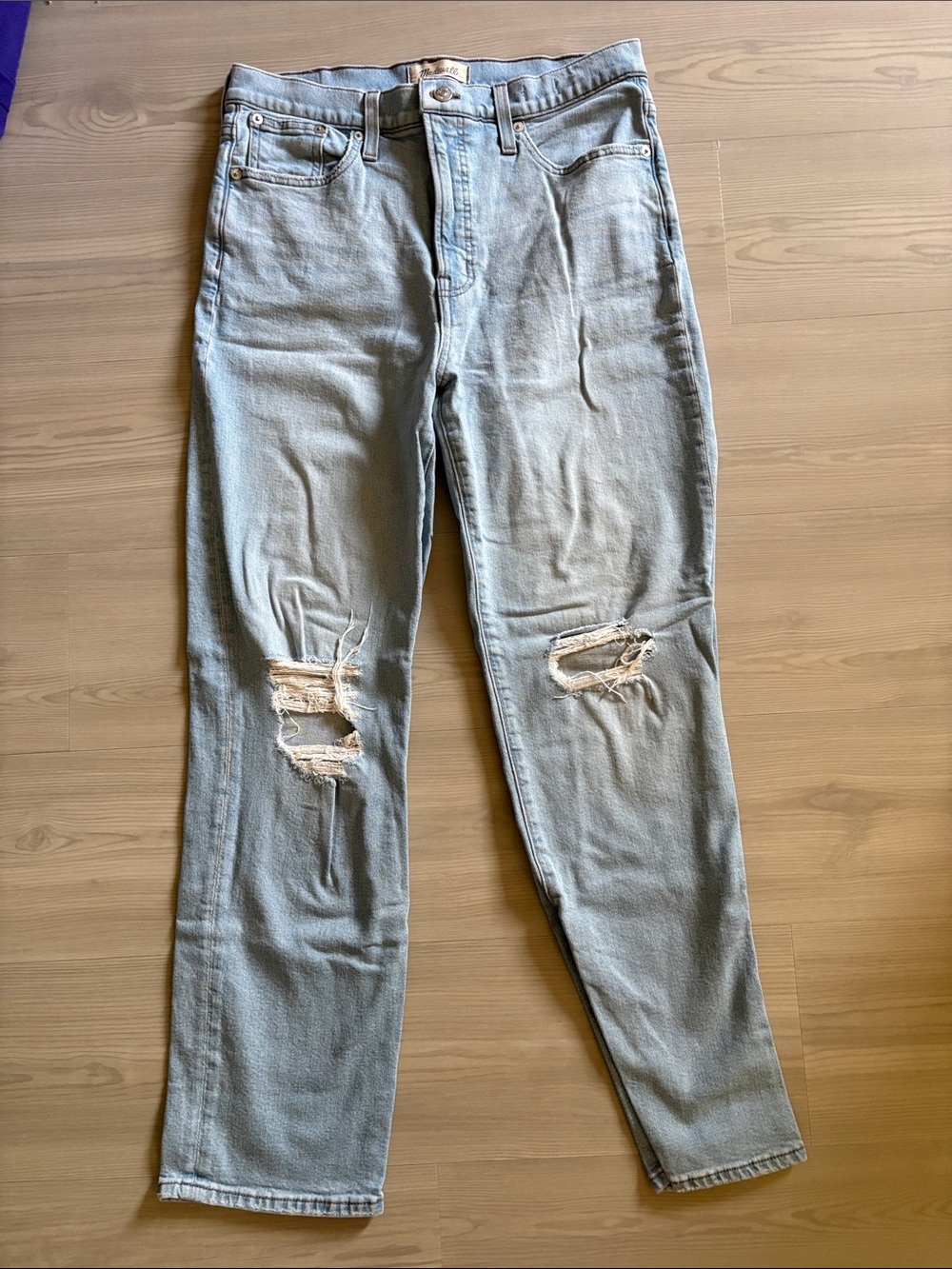 Madewell Light Blue Straight-Leg Distressed Jeans